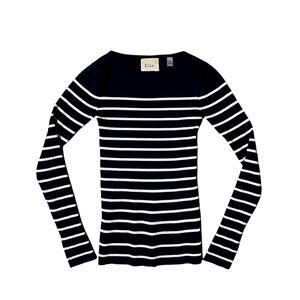 Elie Tahari Striped Pullover Sweater SZ XS Navy White Viscose Blend Nautical Top